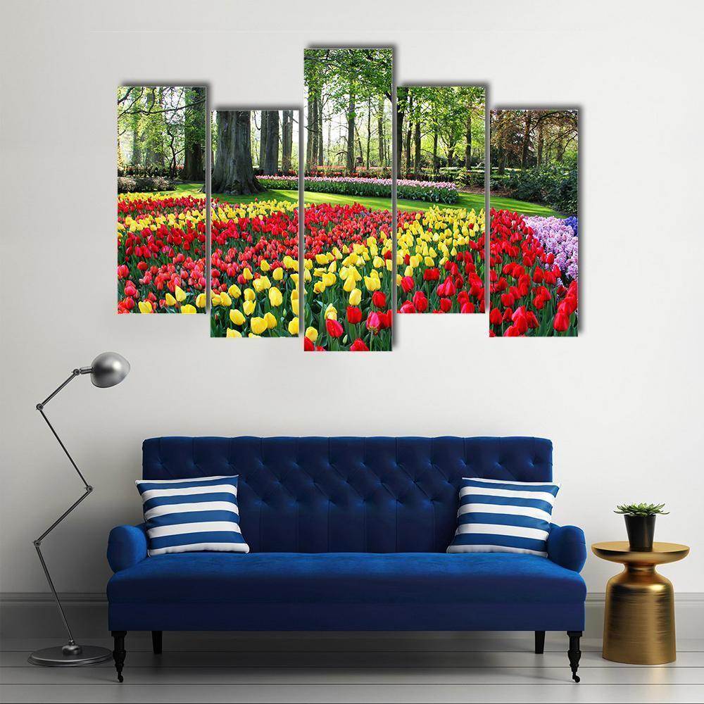 Tulips &amp; Spring Hyacinths Canvas Wall Art-5 Pop-Gallery Wrap-47" x 32"-Tiaracle