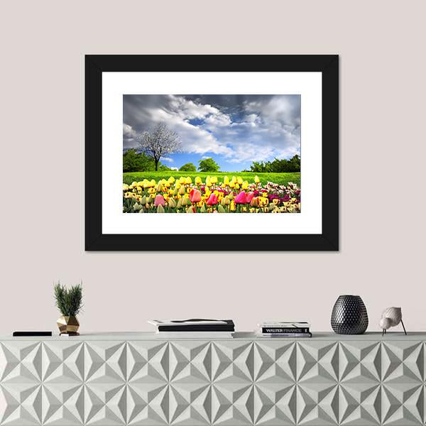 Tulips & Spring Meadow Canvas Wall Art-5 Horizontal-Gallery Wrap-22" x 12"-Tiaracle
