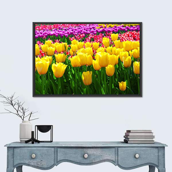 Tulips Field Flowers Canvas Wall Art-5 Horizontal-Gallery Wrap-22" x 12"-Tiaracle