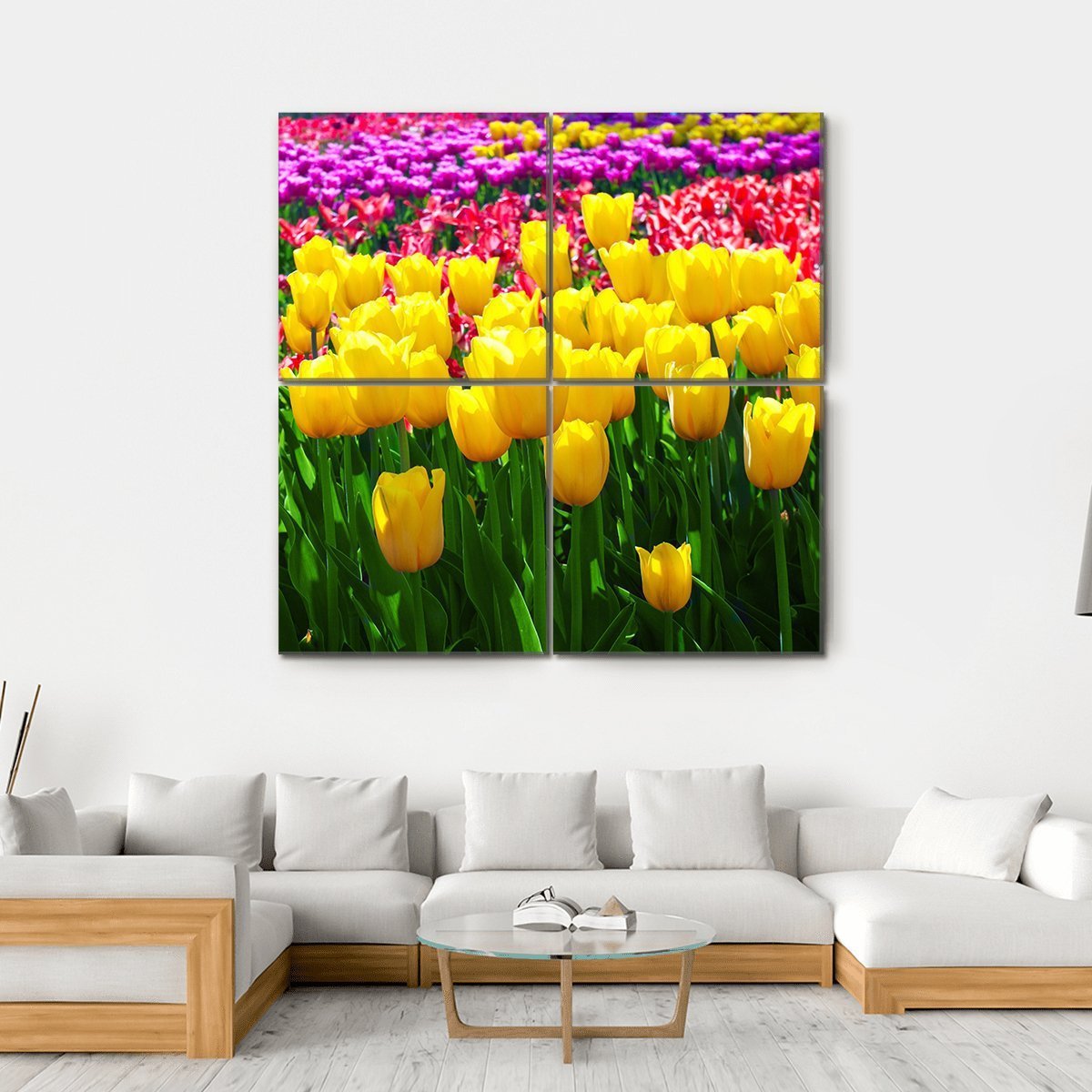 Tulips Field Flowers Canvas Wall Art-4 Square-Gallery Wrap-17" x 17"-Tiaracle