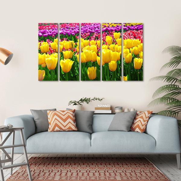 Tulips Field Flowers Canvas Wall Art-5 Horizontal-Gallery Wrap-22" x 12"-Tiaracle