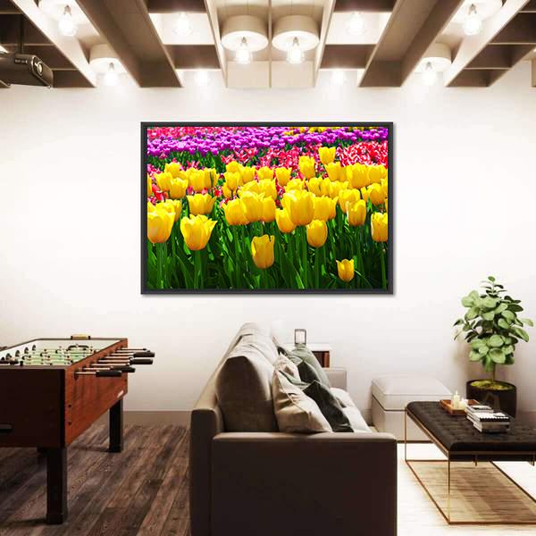 Tulips Field Yellow Flowers Canvas Wall Art-3 Horizontal-Gallery Wrap-25&quot; x 16&quot;-Tiaracle