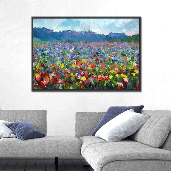 Tulips Flowers Blossom In The Meadow Canvas Wall Art-1 Piece-Floating Frame-24" x 16"-Tiaracle