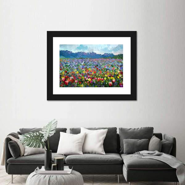 Tulips Flowers Blossom In The Meadow Canvas Wall Art-1 Piece-Framed Print-20" x 16"-Tiaracle