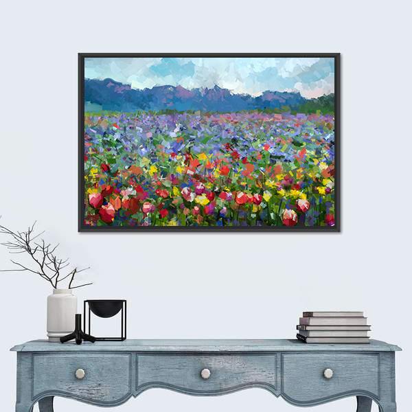 Tulips Flowers Blossom In The Meadow Canvas Wall Art-3 Horizontal-Gallery Wrap-25" x 16"-Tiaracle