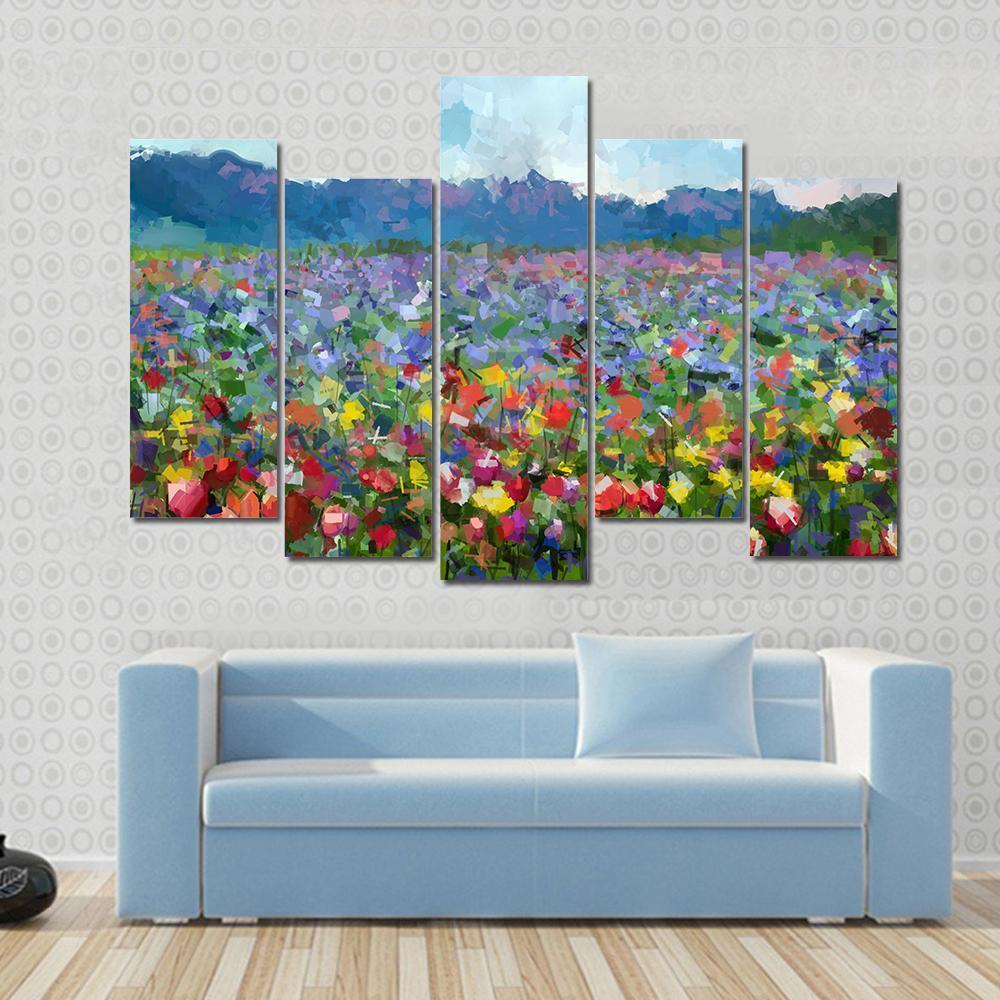 Tulips Flowers Blossom In The Meadow Canvas Wall Art-5 Pop-Gallery Wrap-47" x 32"-Tiaracle