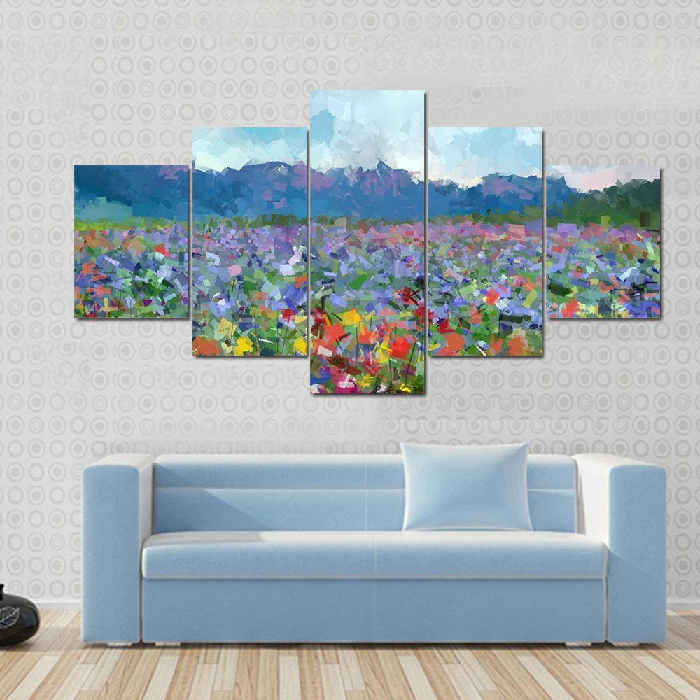 Tulips Flowers Blossom In The Meadow Canvas Wall Art-5 Star-Gallery Wrap-62" x 32"-Tiaracle