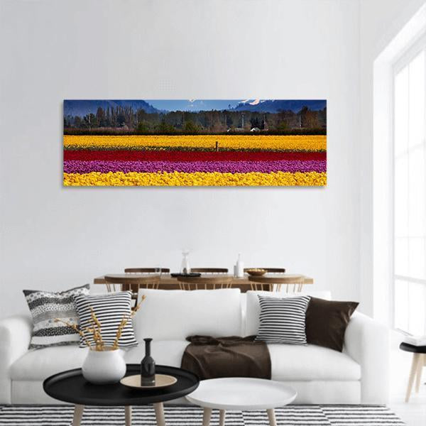 Tulips Flowers Daffodils Panoramic Canvas Wall Art-1 Piece-36" x 12"-Tiaracle