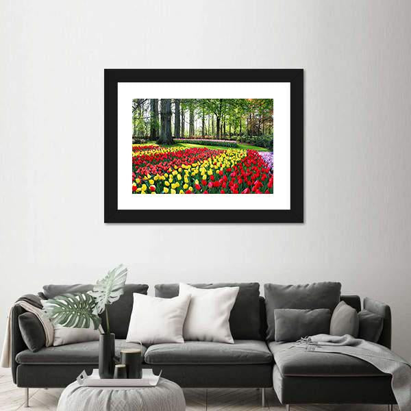 Tulips &amp; Spring Hyacinths Panoramic Canvas Wall Art-1 Piece-36" x 12"-Tiaracle