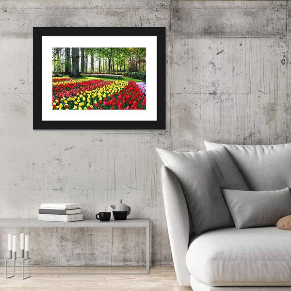 Tulips &amp; Spring Hyacinths Panoramic Canvas Wall Art-1 Piece-36" x 12"-Tiaracle