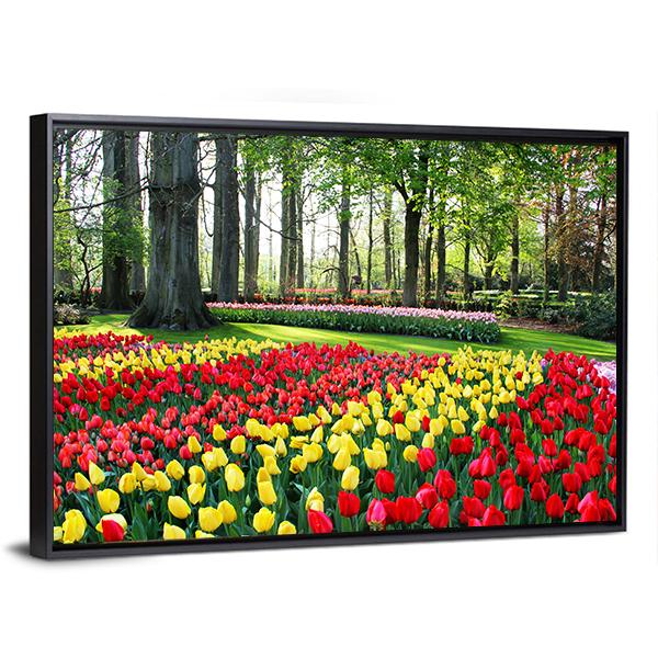 Tulips & Spring Hyacinths Panoramic Canvas Wall Art-1 Piece-36" x 12"-Tiaracle