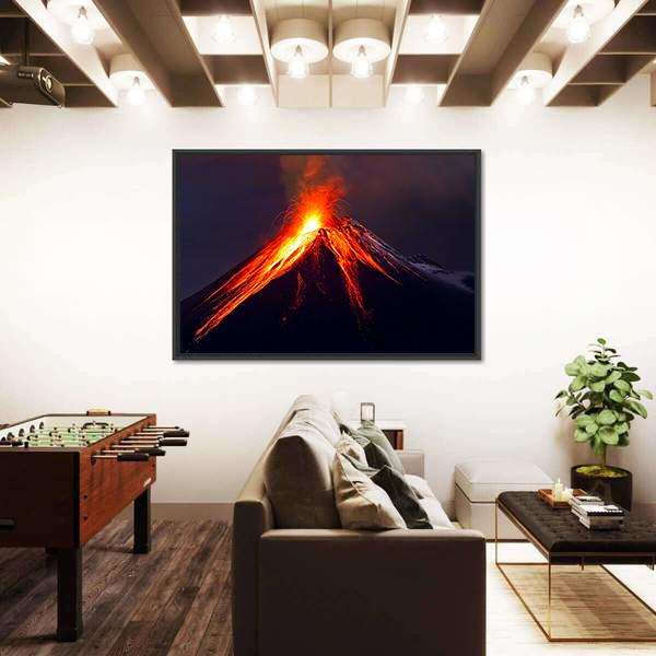 Tungurahua Volcano Eruption At Night Canvas Wall Art-5 Horizontal-Gallery Wrap-22" x 12"-Tiaracle