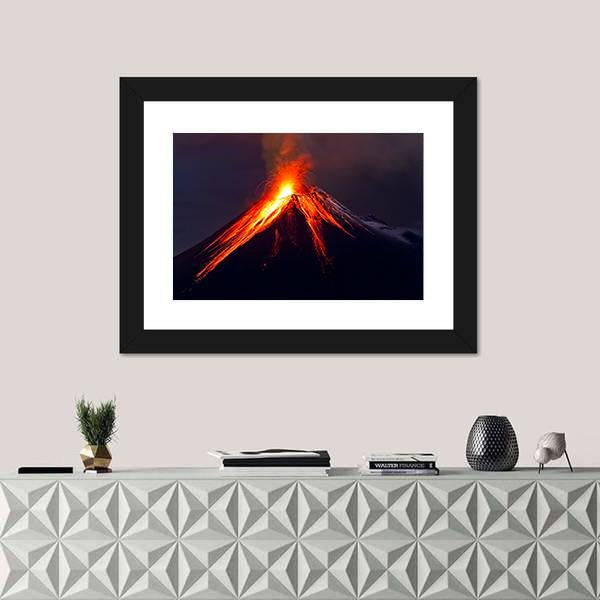 Tungurahua Volcano Eruption At Night Canvas Wall Art-5 Horizontal-Gallery Wrap-22" x 12"-Tiaracle