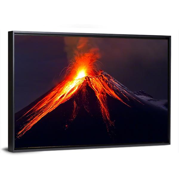 Tungurahua Volcano Eruption At Night Canvas Wall Art-5 Horizontal-Gallery Wrap-22" x 12"-Tiaracle