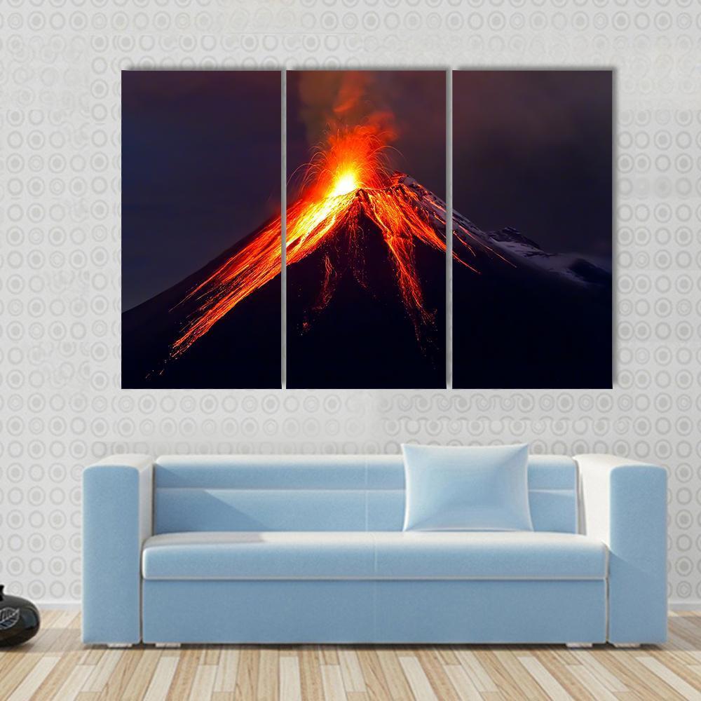 Tungurahua Volcano Eruption At Night Canvas Wall Art-3 Horizontal-Gallery Wrap-25" x 16"-Tiaracle