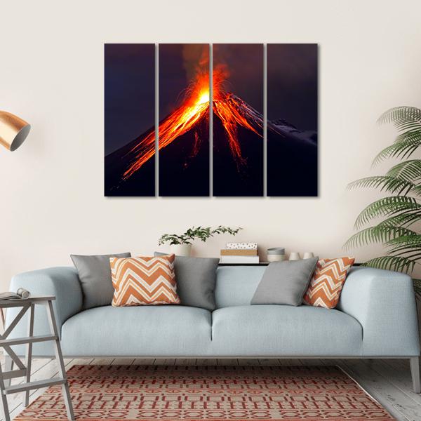 Tungurahua Volcano Eruption At Night Canvas Wall Art-4 Horizontal-Gallery Wrap-34" x 24"-Tiaracle