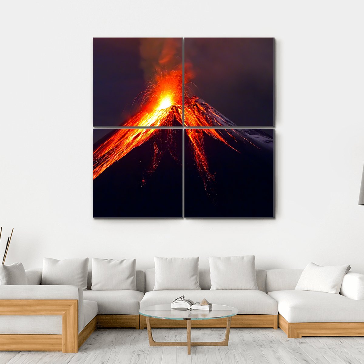 Tungurahua Volcano Eruption At Night Canvas Wall Art-4 Square-Gallery Wrap-17" x 17"-Tiaracle
