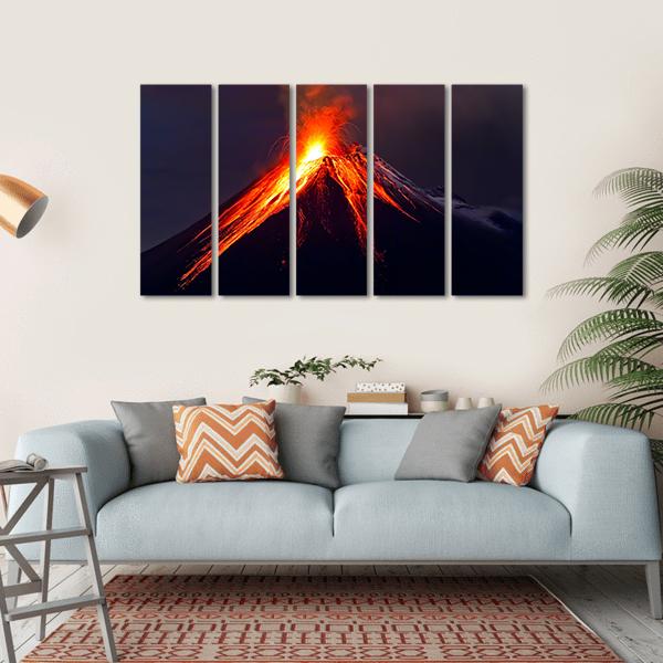 Tungurahua Volcano Eruption At Night Canvas Wall Art-5 Horizontal-Gallery Wrap-22" x 12"-Tiaracle
