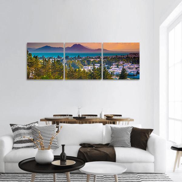 Tunis City View From Hill Byrsa Panoramic Canvas Wall Art-3 Piece-25" x 08"-Tiaracle
