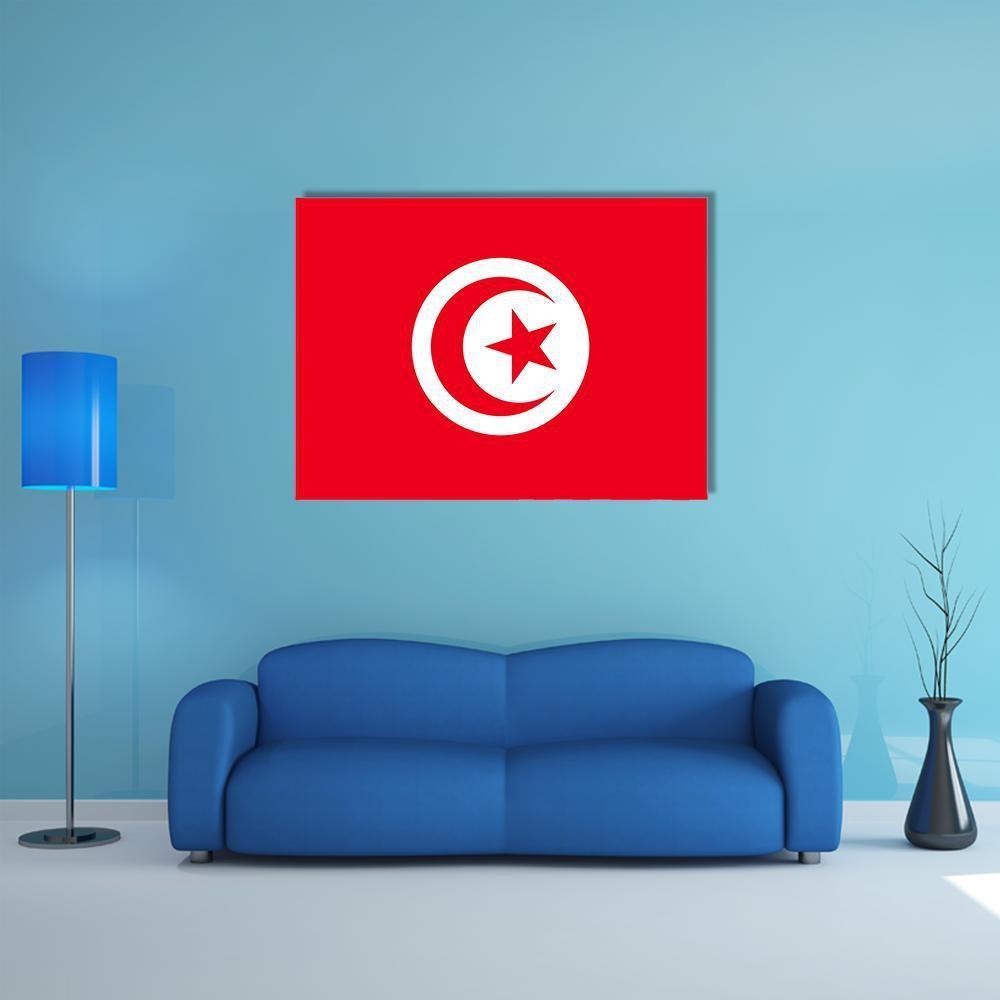 Tunisian Flag with Crescent and Star Canvas Wall Art in white and red, single panel hung on a wall