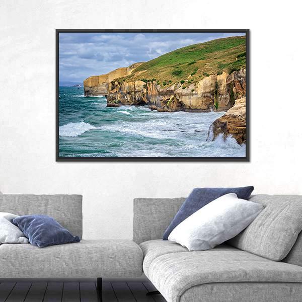 Tunnel Beach At Dunedin Canvas Wall Art-1 Piece-Floating Frame-24" x 16"-Tiaracle