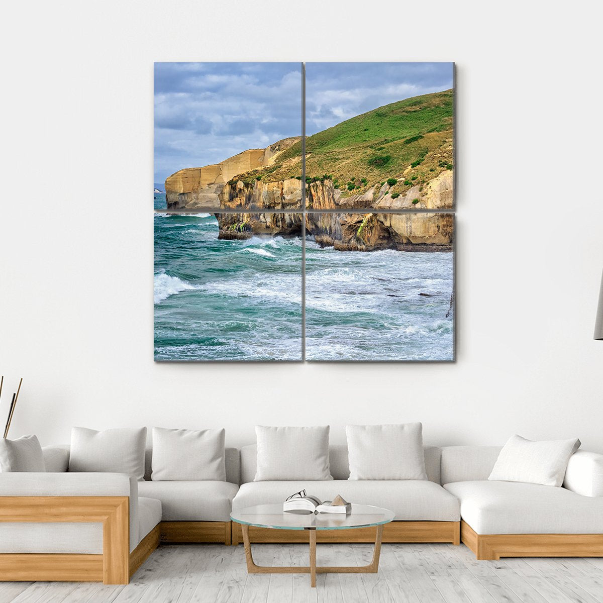 Tunnel Beach At Dunedin Canvas Wall Art-4 Square-Gallery Wrap-17" x 17"-Tiaracle