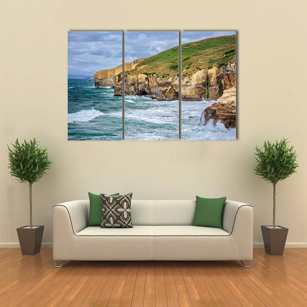 Tunnel Beach At Dunedin Canvas Wall Art-3 Horizontal-Gallery Wrap-37" x 24"-Tiaracle