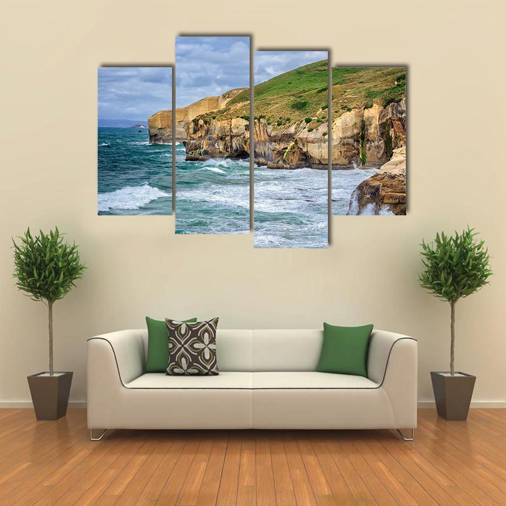 Tunnel Beach At Dunedin Canvas Wall Art-4 Pop-Gallery Wrap-50" x 32"-Tiaracle