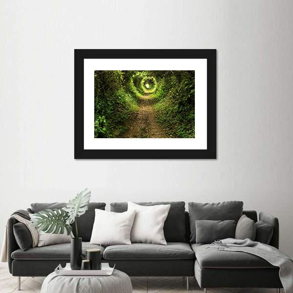 Tunnel Like Path Covered With Bushes And Trees Canvas Wall Art-1 Piece-Framed Print-20" x 16"-Tiaracle