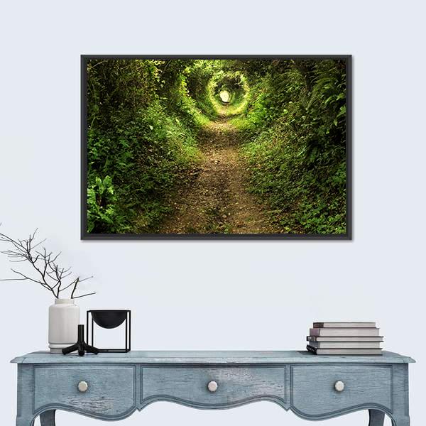 Tunnel Like Path Covered With Bushes And Trees Canvas Wall Art-3 Horizontal-Gallery Wrap-25" x 16"-Tiaracle