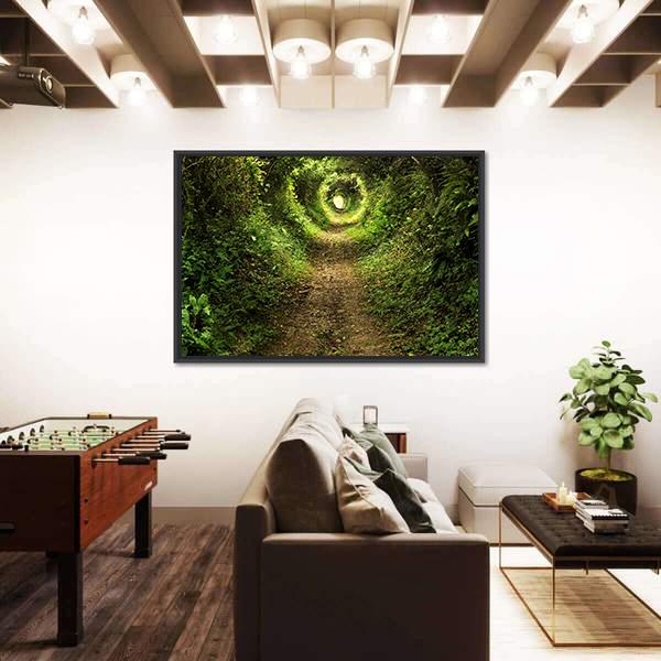Tunnel Like Path Covered With Bushes And Trees Canvas Wall Art-3 Horizontal-Gallery Wrap-25" x 16"-Tiaracle