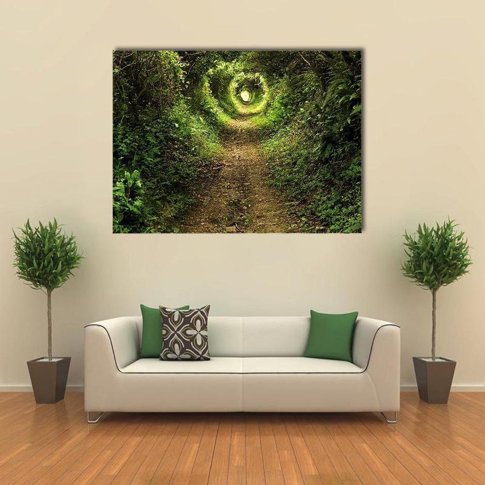 Tunnel Like Path Covered With Bushes And Trees Canvas Wall Art-1 Piece-Gallery Wrap-48" x 32"-Tiaracle