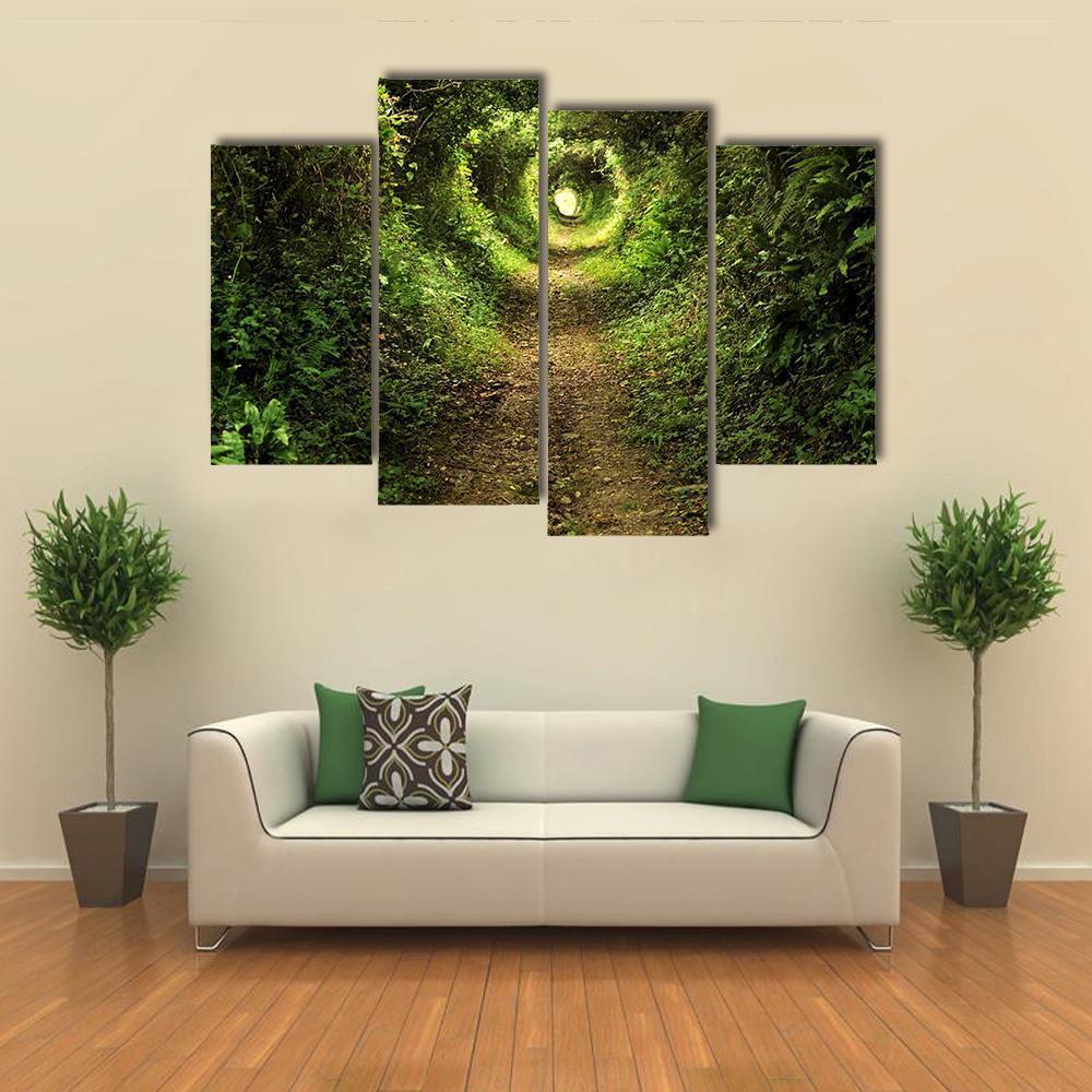 Tunnel Like Path Covered With Bushes And Trees Canvas Wall Art-4 Pop-Gallery Wrap-50" x 32"-Tiaracle