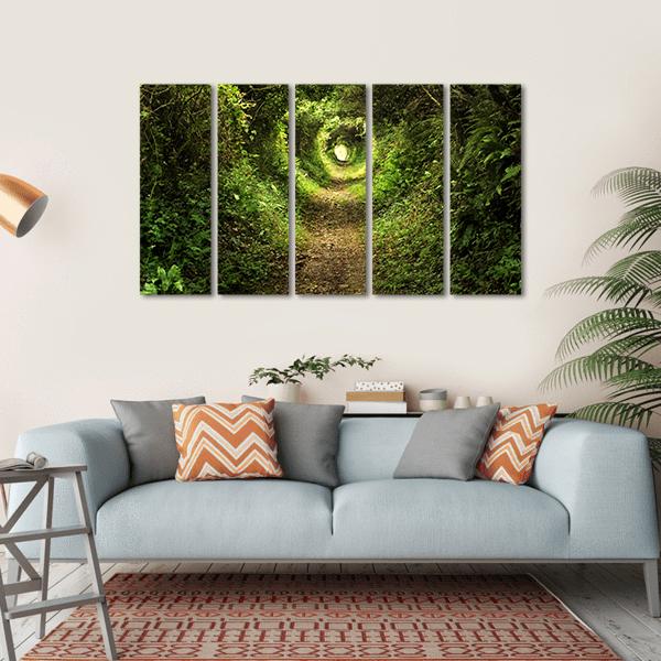 Tunnel Like Path Covered With Bushes And Trees Canvas Wall Art-5 Horizontal-Gallery Wrap-22" x 12"-Tiaracle