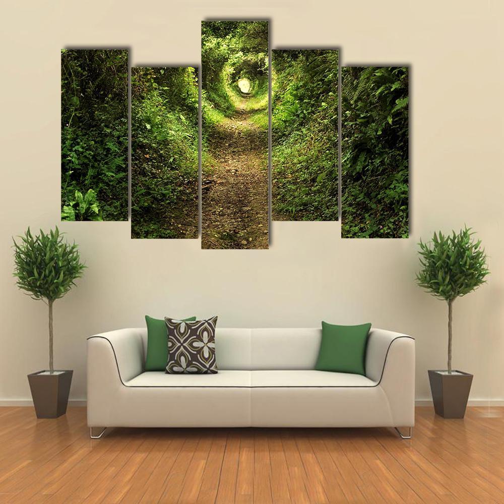Tunnel Like Path Covered With Bushes And Trees Canvas Wall Art-5 Pop-Gallery Wrap-47" x 32"-Tiaracle