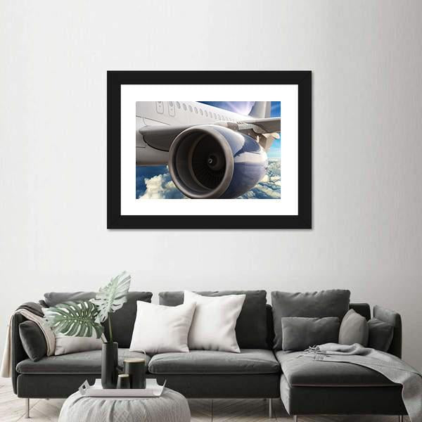 Turbine Motor Of An Airplane Canvas Wall Art-1 Piece-Framed Print-20" x 16"-Tiaracle