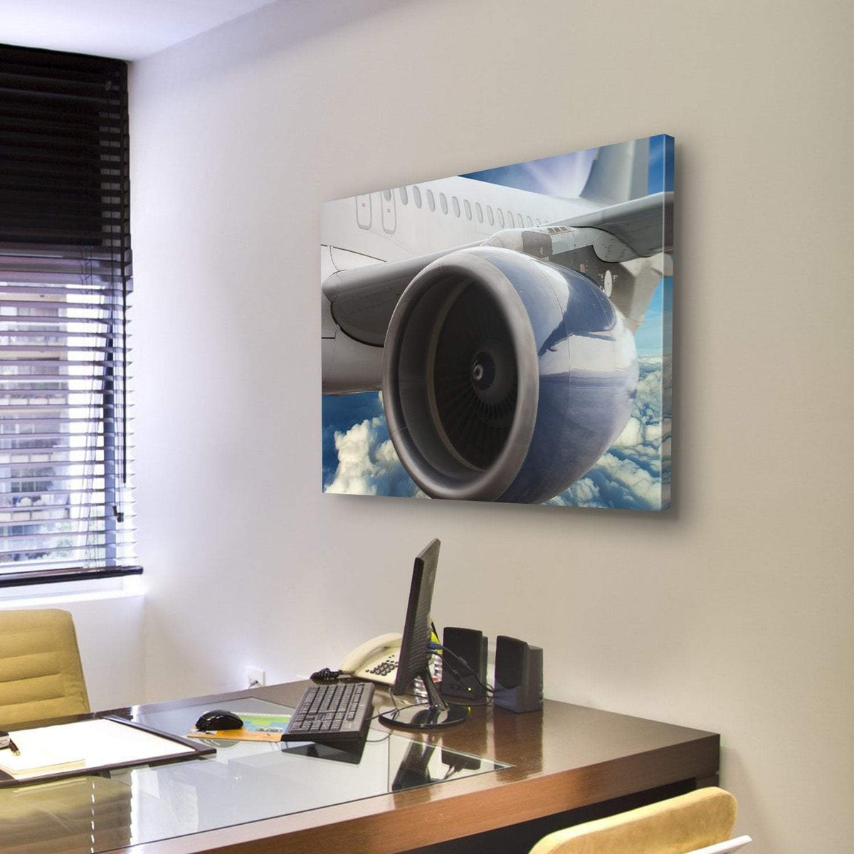 Turbine Motor Of An Airplane Canvas Wall Art-3 Horizontal-Gallery Wrap-25" x 16"-Tiaracle