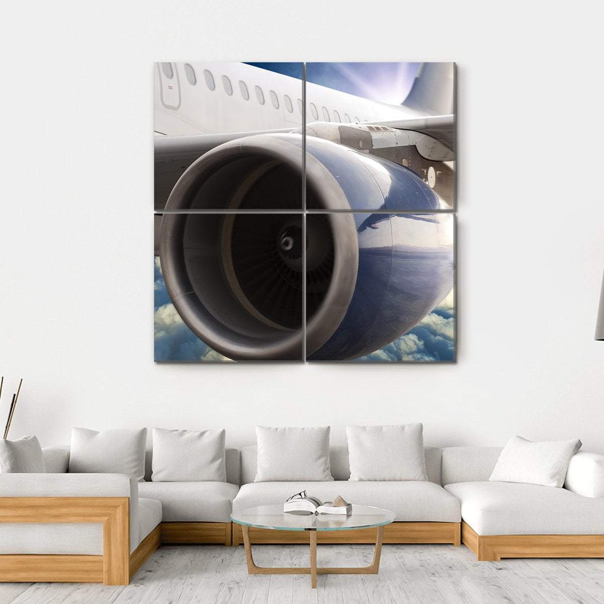 Turbine Motor Of An Airplane Canvas Wall Art-4 Square-Gallery Wrap-17" x 17"-Tiaracle