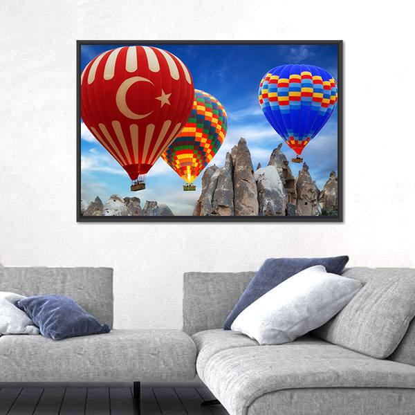 Turkey Flag On Hot Air Balloon Canvas Wall Art-1 Piece-Floating Frame-24" x 16"-Tiaracle