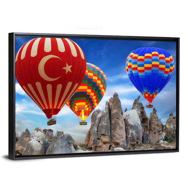 Turkey Flag On Hot Air Balloon Canvas Wall Art-3 Horizontal-Gallery Wrap-25" x 16"-Tiaracle