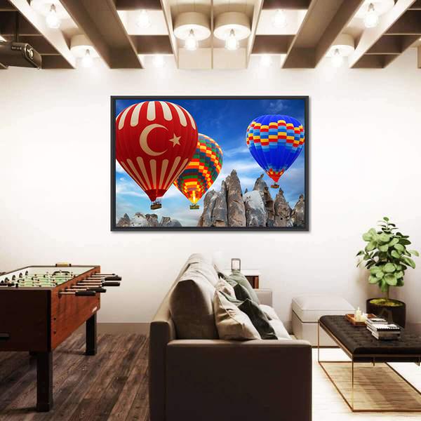 Turkey Flag On Hot Air Balloon Canvas Wall Art-3 Horizontal-Gallery Wrap-25" x 16"-Tiaracle