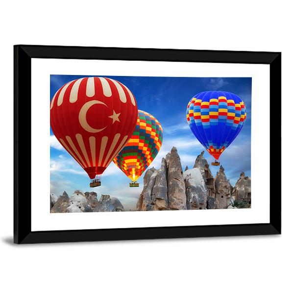 Turkey Flag On Hot Air Balloon Canvas Wall Art-3 Horizontal-Gallery Wrap-25" x 16"-Tiaracle