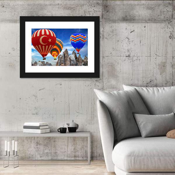 Turkey Flag On Hot Air Balloon Canvas Wall Art-3 Horizontal-Gallery Wrap-25" x 16"-Tiaracle