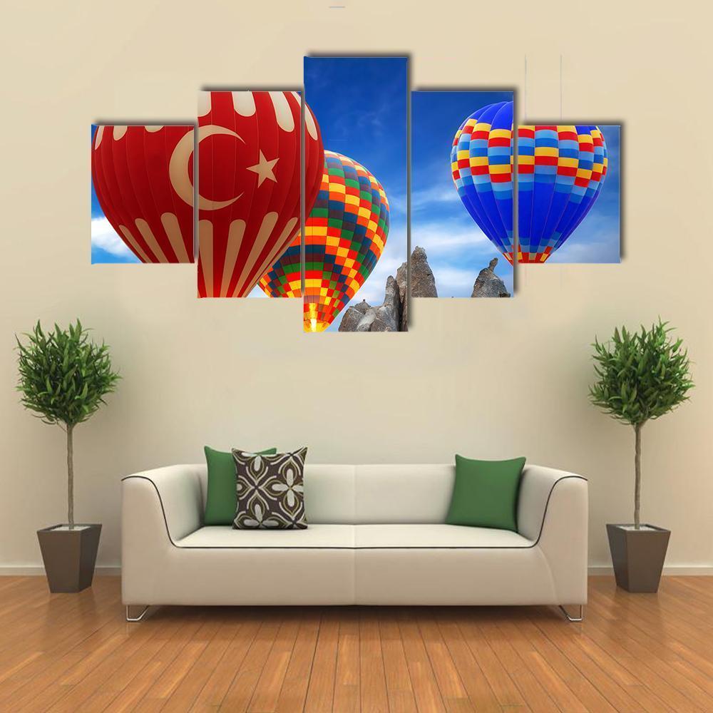 Turkey Flag On Hot Air Balloon Canvas Wall Art-5 Star-Gallery Wrap-62" x 32"-Tiaracle