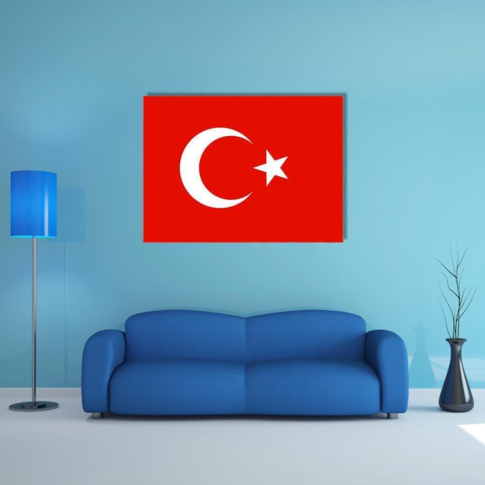 Turkish Flag with Crescent and Star Canvas Wall Art in white and red, single panel hung on a wall