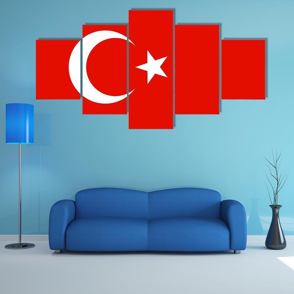 Turkish Flag Canvas Wall Art-5 Star-Gallery Wrap-62" x 32"-Tiaracle