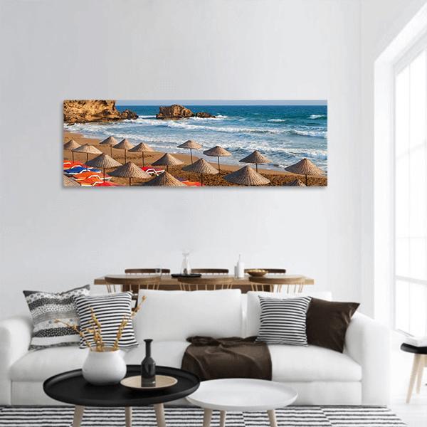 Turkish Sea Beach In Day Panoramic Canvas Wall Art-1 Piece-36" x 12"-Tiaracle