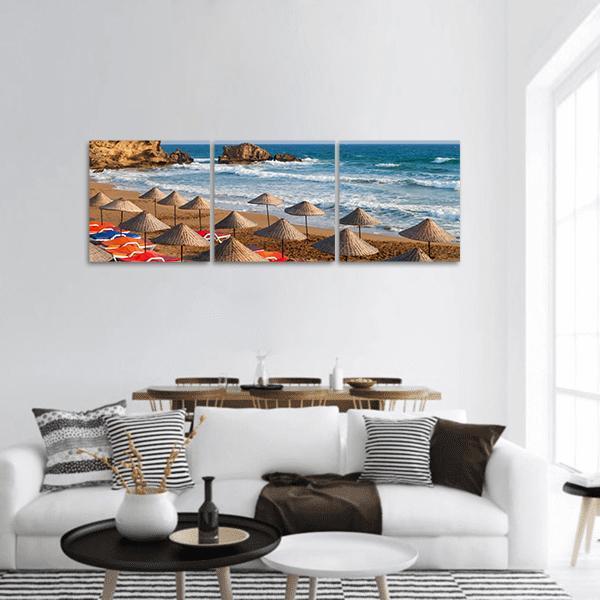 Turkish Sea Beach In Day Panoramic Canvas Wall Art-3 Piece-25" x 08"-Tiaracle