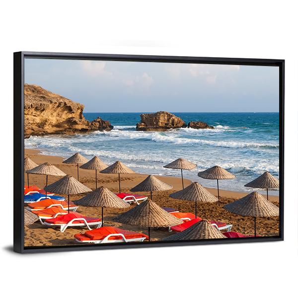 Turkish Sea Beach In Day Panoramic Canvas Wall Art-1 Piece-36" x 12"-Tiaracle