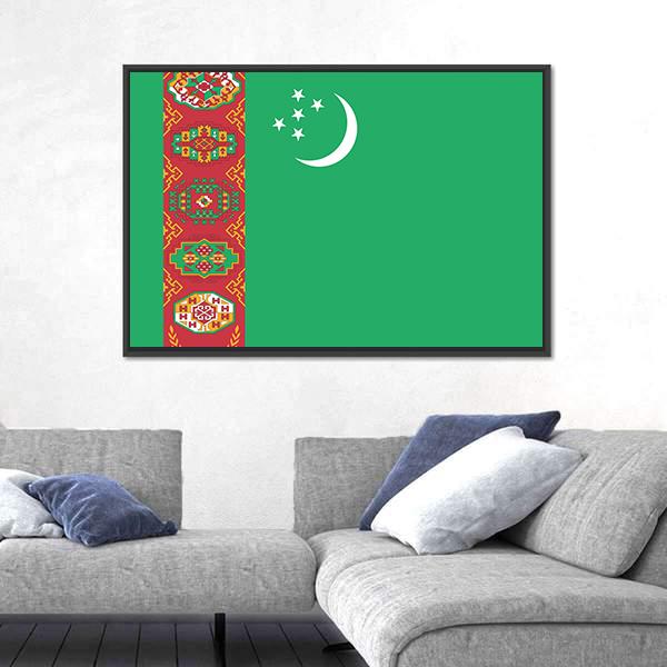 Turkmenistan Flag Canvas Wall Art-1 Piece-Floating Frame-24" x 16"-Tiaracle